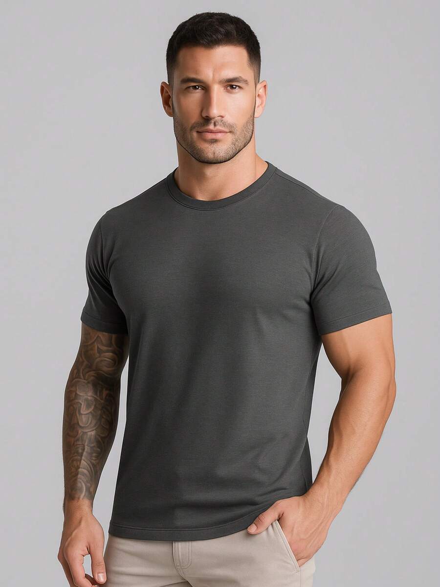 Men's Basic T-Shirt Egyptian Cotton With Elastane Solid Colors - Màu xám đen - Xem 1