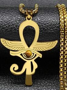 Egyptian Ankh Cross Eye Of Horus Necklace Men Women Stainless Steel Hip Hop Tiger Eyes Key Of Life Necklaces - Necklace - View 3