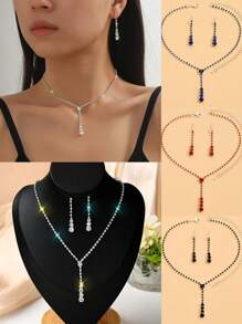2 pièces Set de collier et boucles d'oreilles étincelants pour femmes, accessoires de bijoux de mariée élégants pour soirée