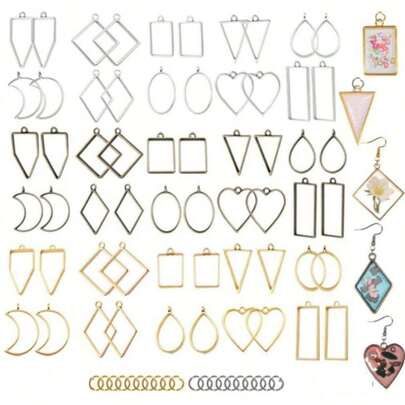 Open Bezels For UV Epoxy Resin 10pcs/ 80Pcs Kit Hollow Frame Pendants Resin Craft Bezels Alloy Jewelry Molds For Resin Casting, Assorted Geometric Frame Charms For Resin Necklaces Earrings Making Small Business Supplies