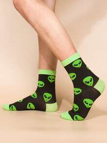 Men's Alien Print Crew Socks, Fashion & Versatile - Multicolor - View 2