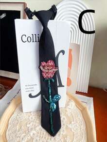 1条优雅女士珍珠领带，手工珍珠装饰领带，可调节丝绸预系领带，适合正式场合、商务会议、婚礼、派对、黑领结活动（手工串珠，珍珠随机排列）