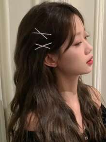 2pcs Golden Crystal X-Shape Hair Clip For Women, Minimalist Hair Accessory, Bangs & Flyaway Hair Clip