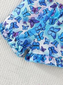 2pcs Toddler Kids Summer Casual Cute Butterfly Print Round Neck Tank Top + Shorts Set