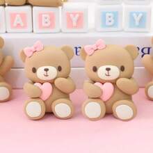 زينة كعكة دببة وردية صغيرة / تزيين أعلى وجوانب الكعكة / كرات بيضاء / كرات وردية / كرات ذهبية / مكعبات حرف وردي ثلاثي الأبعاد / دبدوب لطيف / بأسلوب لطيف وحلو / مناسب لحفلات المناسبات / حفلات المعمودية / حفلات أعياد الميلاد (وردي)