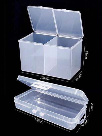 2pcs Makeup Tool & Nail Art Storage Box, PP Plastic Portable Transparent Box For Accessories & Sample Organization