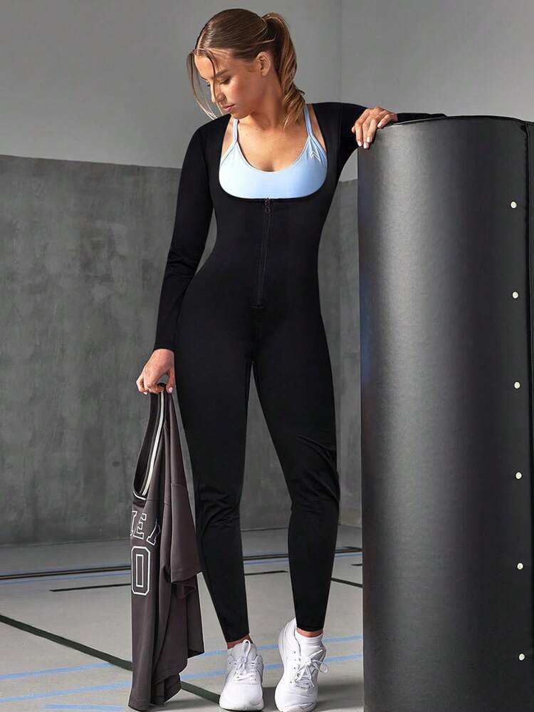 HOTSUIT Combinaison de sauna pour femme avec veste de survêtement et pantalon de sauna pour sport, vêtement de sudation pour boxe à la salle de sport, Noir, S