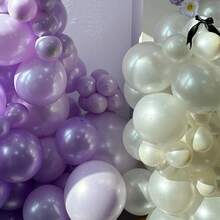 111 个/套紫色和白色气球配黑色蝴蝶结，适合生日、婚礼、成人派对装饰 - 白紫套裝 - 查看 3