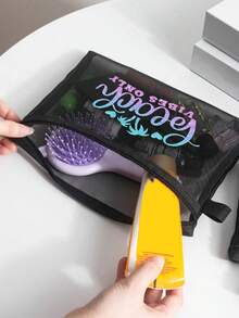 Maestra Mesh Cosmetic Bag Lipstick & Cushion Puff Storage Portable Make-Up Bag Transparent Organizer Bag Toiletry Bag Travel Pouch,Makeup Bag Makeup Pouch Skincare Bag Toiletry Bagtravel Essentials For Vacation Summer Holiday Back To School School Stuff Bag For School Travel Bag For Women Makeup Bag For Travel - Black - View 8