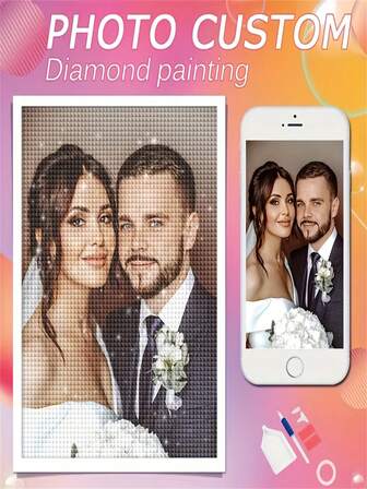 ערכת ציור יהלום בהתאמה אישית - תמונה רומנטית של חתונה על קנבס, 30x40 ס"מ, ציור יהלום עגול פסיפס DIY לזוגות, משפחה וחברים, רעיון למתנה מושלמת, אמנות תמונה לחתונה | מתנה אישית | יצירות אמנות מפורטות, חתונה