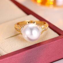 1 件女士时尚方晶锆石浪漫风格戒指，时尚珍珠戒指 - 銀色 - 查看 6