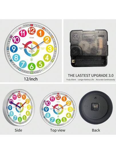 An 10 Inch Teaching Klok Battery Powered, 12 Hour Large Number Learning Telling Time, Multiple Partitions Easy To Learn Silent Clock, Living Room, Bedroom, Children's Playground, Classroom ation, Holiday (No Battery) Wand Bedroom Dormitory Back School Surprise Home Supplies view 6