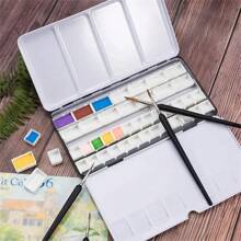 10/20/30/50pcs 0.24oz(7.2ml) Watercolor Half Pans, White Plastic, Empty Watercolor Paint Pans, Travel Tins, Paint Case, ABS Resin, For Watercolor Acrylics Palette, Art Supplies, Crafts, Sewing Accessories,Back To School,School Supplies