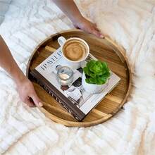 1 szt. Drewniany talerz/taca, okrągły, solidny drewniany półmisek do serwowania, kreatywne owoce, przekąski, słodycze, taca na herbatę - trwały i modny przedmiot kuchenny odpowiedni na kolację, przekąskę, herbatę, kawę, owoce