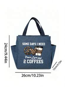 印有豹纹心形和咖啡图案的保温袋，午餐袋，上面印有有趣的字母“Some Days I Need Peace, Love And 2 Coffees”，搭配黑色餐具收纳袋，可重复使用，双口袋午餐盒袋，大容量，适合返校学校用品袋，用于学校工作午餐袋，女士冷藏袋，野餐配件学校配件