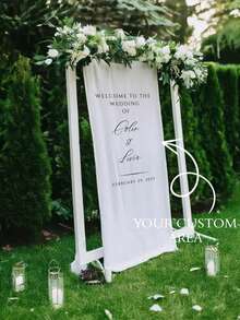 Biển chào mừng đám cưới thiết kế riêng, làm từ bông gòn, vải rèm tắm và vải voan mỏng; ba loại vải cho biểu ngữ; trang trí tiệc cá nhân hóa; biển hiệu tối giản; biển hiệu bằng vải; biển chào mừng đám cưới. ,Tình yêu vĩnh cửu - Nhiều màu - Xem 17