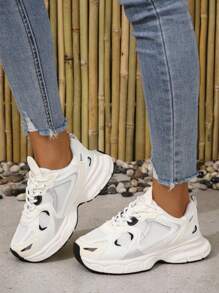 Sporty Running Shoes For Women, Two Tone Lace-Up Front Sneakers