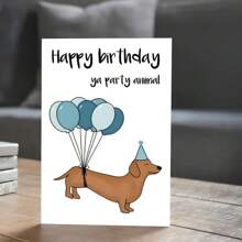 Cartão de aniversário engraçado de Dachshund com chapéu de festa e balões - Cartão de felicitações engraçado "Animal Yappy" para amantes de cães, cartão de papel premium, inclui envelope impresso - presente perfeito para donos de animais de estimação, presentes para cães