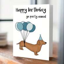 Cartão de aniversário engraçado de Dachshund com chapéu de festa e balões - Cartão de felicitações engraçado "Animal Yappy" para amantes de cães, cartão de papel premium, inclui envelope impresso - presente perfeito para donos de animais de estimação, presentes para cães