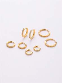 DareSee 4对精致CZ镀金耳环，14K镀金不锈钢轻巧小耳环，适合耳骨、耳廓、耳屏穿孔，是送给她的音乐节、Y2K节、返校季、秋季、圣诞节、冬季圣诞礼物的理想之选。