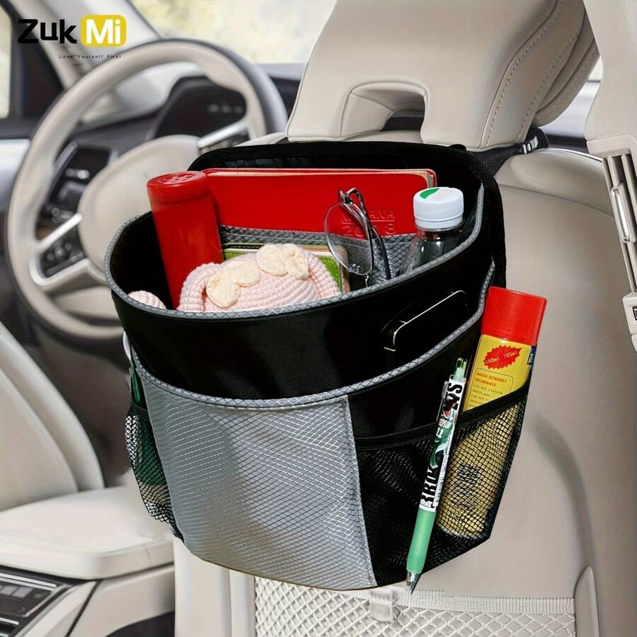 ZukMi Multi-Functional Storage Organizer For Driver/Front Passenger Seat (With Cup Holder & 10 Pockets), Suitable For SUVs, Sedans, Trucks, And