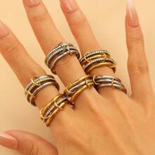 Elegant Geometric Minimalist Bicolor Gold & Silver Design 18K Plated Stainless Steel Stackable Separable Link Rings, Fashion Jewelry For Women, Everyday & Party Wear