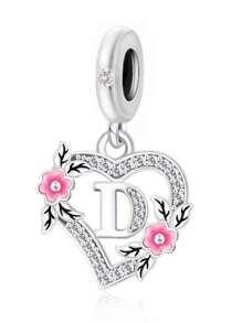 HuooNew 1pc 925 Sterling Silver Heart Shape Letter Inlaid Cubic Zirconia DIY Pendant, Suitable For Men & Women, Party/Gift