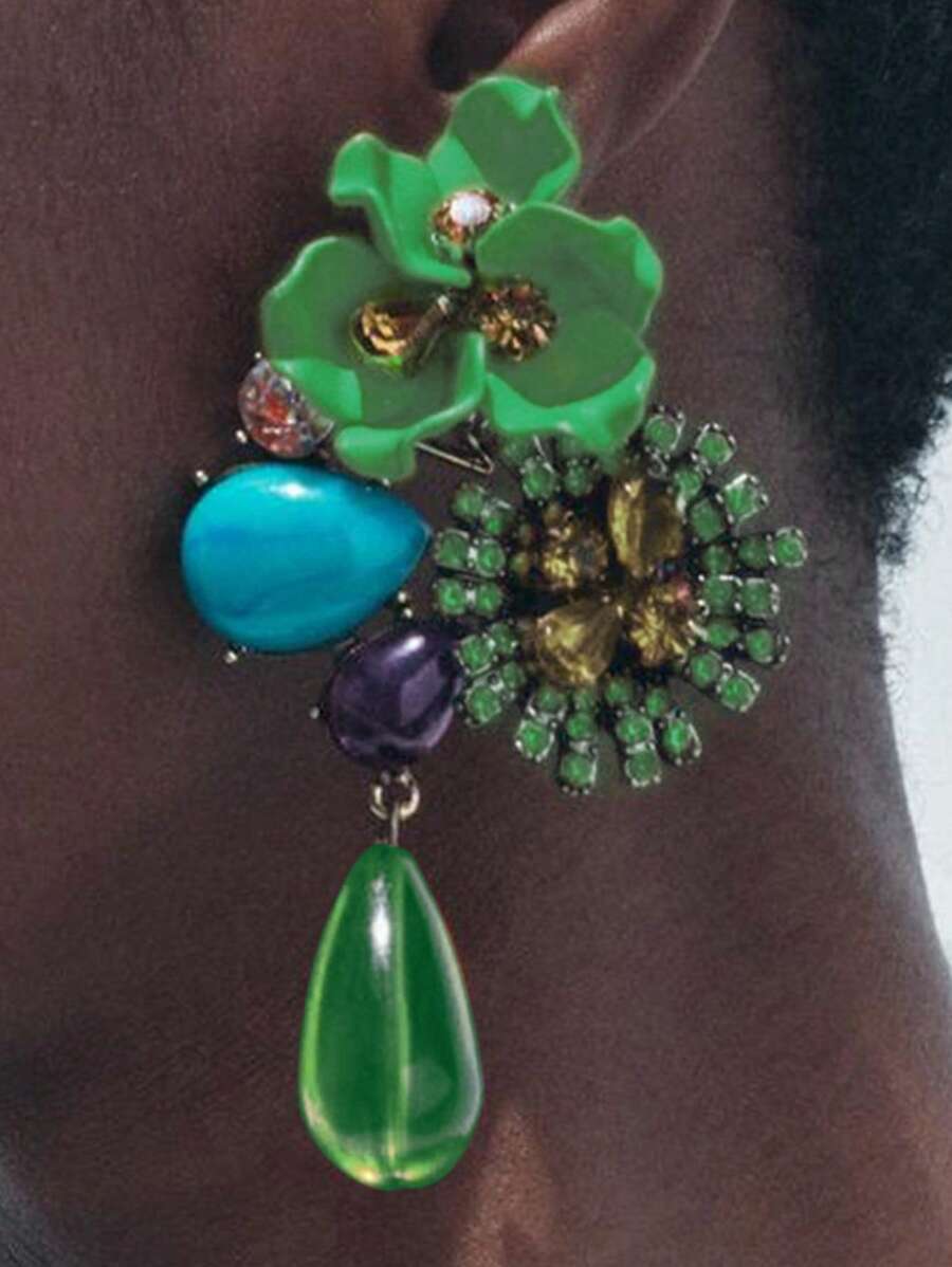 Orecchini a goccia a fiore, nuovi orecchini personalizzati retrò ZA, orecchini a goccia lunghi in resina a forma di fiore esagerati, eleganti con lavorazione pesante