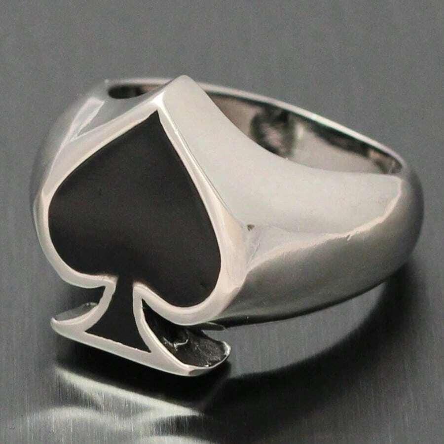 1 Pc Stainless Steel Poker Spades Ring, Motor Biker Lucky Ring Good Luck, Symbol Of Power, Rings For Men