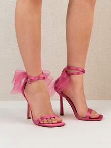 Elegant Bowknot Strap Stilettos, High Heel Dress Sandals For Wedding, Party, Nightclub - Fuschia - View 3