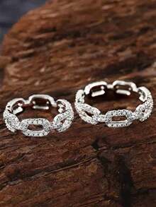 قطعة واحدة خاتم سلسلة مرصع بالراين من الفضة الإسترليني عيار 925، مجوهرات رقيقة هدية للنساء