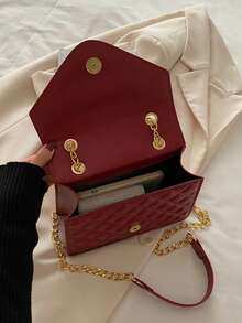 Seam Chain SS Jewelry Square Shoulder Bag Oblique Shoulder Bag - Burgundy - View 9