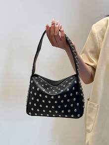 European Style Niche Design Armpit Bag, 2025 New Rivet Large Capacity Shoulder Bag - Black - View 6