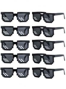 8 件马赛克眼镜，适用于派对、婚礼、像素眼镜和其他有趣场合，夏威夷派对用品（大号） - 黑與白 - 查看 1