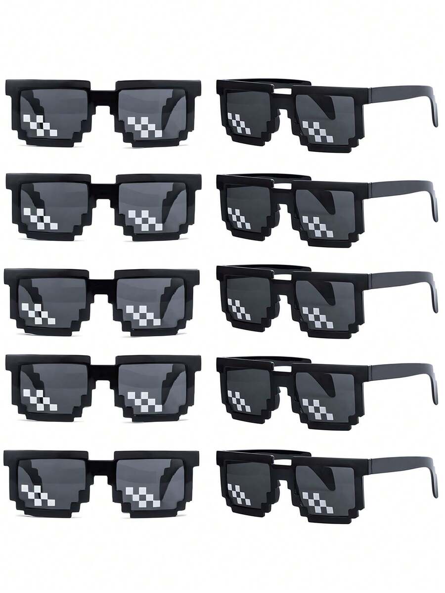 8 件马赛克眼镜，适用于派对、婚礼、像素眼镜和其他有趣场合，夏威夷派对用品（大号） - 黑與白 - 查看 1