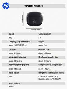 HP New 5.4 Wireless Earbuds, True Wireless In-Ear Headphones, 30 Hours Of Playtime, Compatible With Apple, Android And Other Devices, Great Gift, Best Gift For Halloween And Christmas, USB To Type C