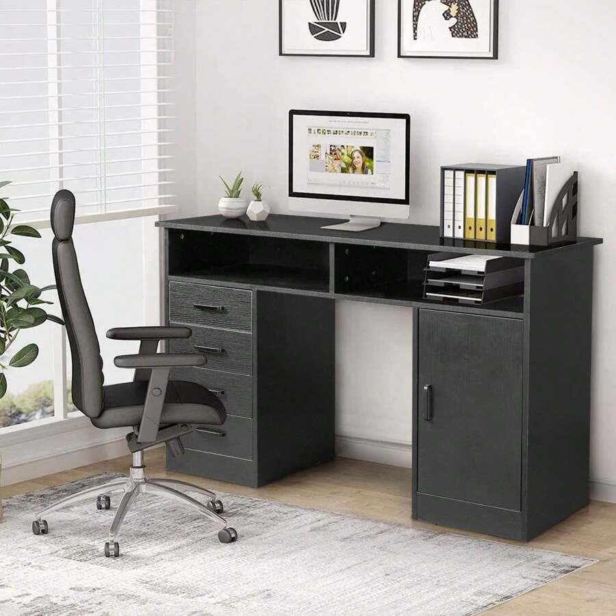 Computer Gaming Desk Corner Desk Home Office Table W/ File Drawer Cabinet - Black - View 1