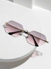 1pc Men/Women Mini Hexagon Frameless Vintage All-Metal Fashion Glasses, Gradient Color, Suitable For Street, Beach, Commute, Travel, Classic Retro Fashion Eyewear. UV400 Protection