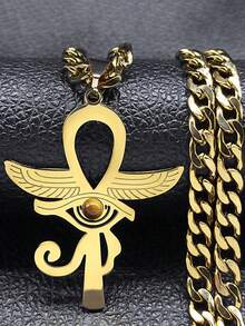 Egyptian Ankh Cross Eye Of Horus Necklace Men Women Stainless Steel Hip Hop Tiger Eyes Key Of Life Necklaces - Necklace - View 1