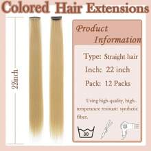 12 Pcs Pink Hair Extensions 22 Inch Straight Colored Hair Colorful Clip In Extensions Highlight Party For Kids Girls And Women Gift(Pink,26)