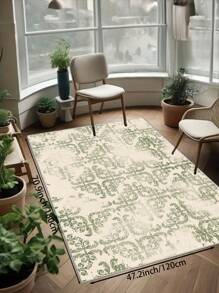 1 Piece Of Imitation Cashmere Living Room Carpet With Light Green Retro Pattern Printed On It. Suede Delicate, Pleasant To The Touch, Non-Slip Washable Area Rug For Bedroom, Can Be Used In Living Room, Bedroom Bedside Carpet, Door Mat, Room Decoration. Suitable For Different Seasons Of Spring, Summer, Autumn And Winter.