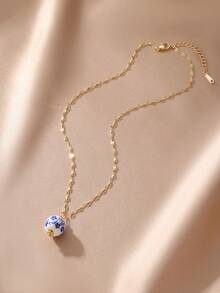 1pc Vintage Style Porcelain Pattern Multi-Element Heart & Flower Pendant Necklace, Suitable For Women Everyday Wear - Multicolor - View 16