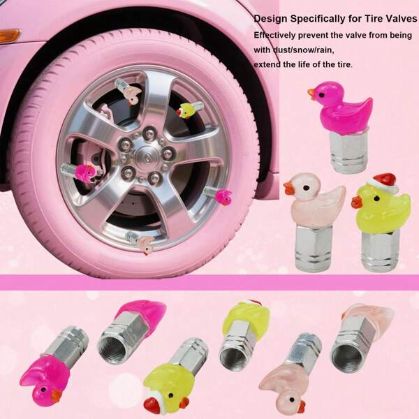 4PCS Little Duck Tire Valve Team Cap Car Tire Cap Metal Universal Little Duck Valve Stem Cover Bicycle Bicycle Car Suv Truck Motorcycle,Attractive Accessories For Car