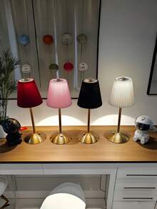 1pc USB Charging, Touch Control 3-Color Dimmable Pleated Fabric Bedside Lamp, LED Desk Metal Decor Ambient Lamp, Suitable For Living Room, Dining Room, Bedroom, Office, Holiday Gift (Built-In 18650-1200mAh Battery) - Multicolor - View 4