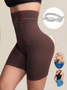 1件装高腰收腹塑身内裤束腰提臀短裤瘦身裤女士平腹提臀提臀内裤塑形裤 - 棕色 - 查看 3