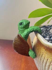 1pc Cute Resin Small Sea Turtle Statue, Hanging On Flower Pot, Indoor Decor Figurine, Flower Pot Decor, Perfect For Garden, Yard And Home Decoration, No Electricity Needed - Multicolor - View 7