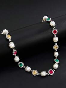 Collar retro, lujoso y simple con cristal multicolor y perla artificial, adecuado para uso en fiestas y como regalo para hombres - collar de perlas de imitación - Ver 2