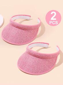 2 件儿童遮阳帽纯色宽边夹式遮阳帽夏季防紫外线运动网球高尔夫沙滩泳池遮阳帽 - 2pcs - 查看 1