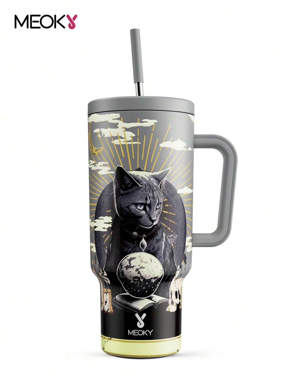 40oz Thermobecher mit Deckel und Strohhalm, isolierte Edelstahl Wasserflasche mit Griff, vakuumisolierte Wasserflasche, isolierter Becher, Geschenkbecher, hält Getränke 34 Stunden kalt oder 10 Stunden heiß, tragbar geeignet für Camping, Wandern, Autofahrten und Reisen