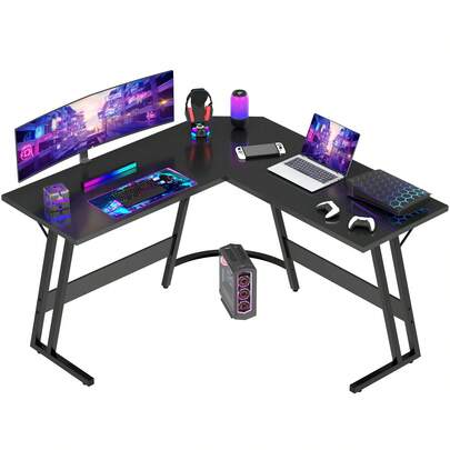 DEVOKO Computer Desk, L-Shaped Corner Desk, Gaming Desk, Workstation For Home Office  Easy To Assemble, White And Black